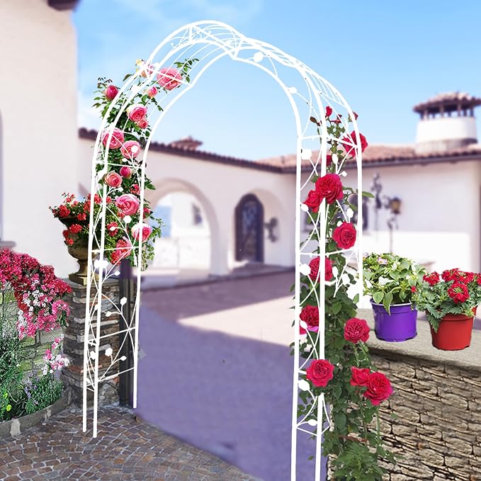 Metal Garden Arch 98.4" H White Garden Arbor Trellis - Image 8