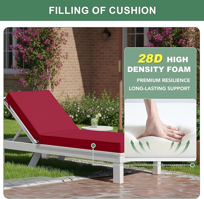 Chaise Lounge Cushions Outdoor Set of 2 - Image 5