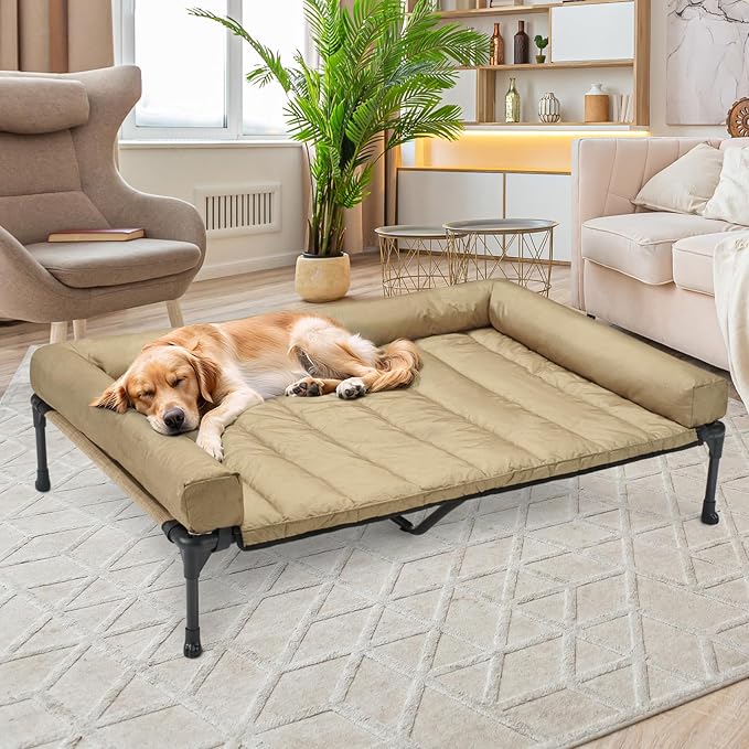 Veehoo Cooling Elevated Dog Bed Add Removable Waterproof Bolster Cushion Mat - Image 7