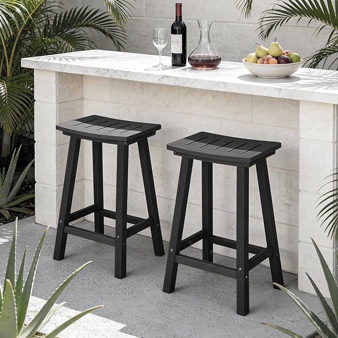 Outdoor Bar Stools Set of 4, 24 Inch All-Weather HDPE Counter Height Chairs - Image 6