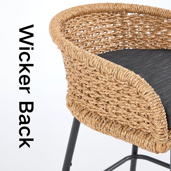 25" Outdoor Counter Height Bar Stools Set of 2, Modern Patio Wicker Bar Chairs - Image 6