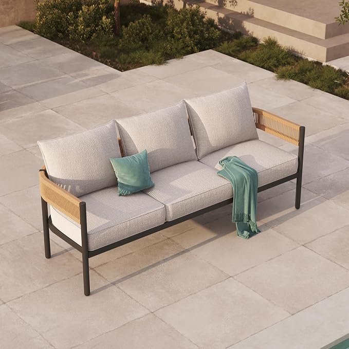 Gand Patio Outdoor 3-Seat Couch Sofa, Wicker Conversation Set - Image 7