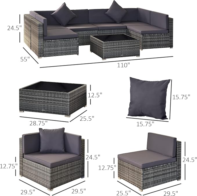 Outsunny 7-Piece Patio Furniture Sets Outdoor Wicker Conversation Sets All - Image 7
