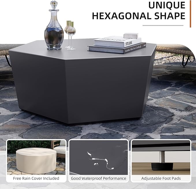 UPHA Outdoor Hexagon Coffee Table, Small Modern Minimalist Accent Tables - Image 5