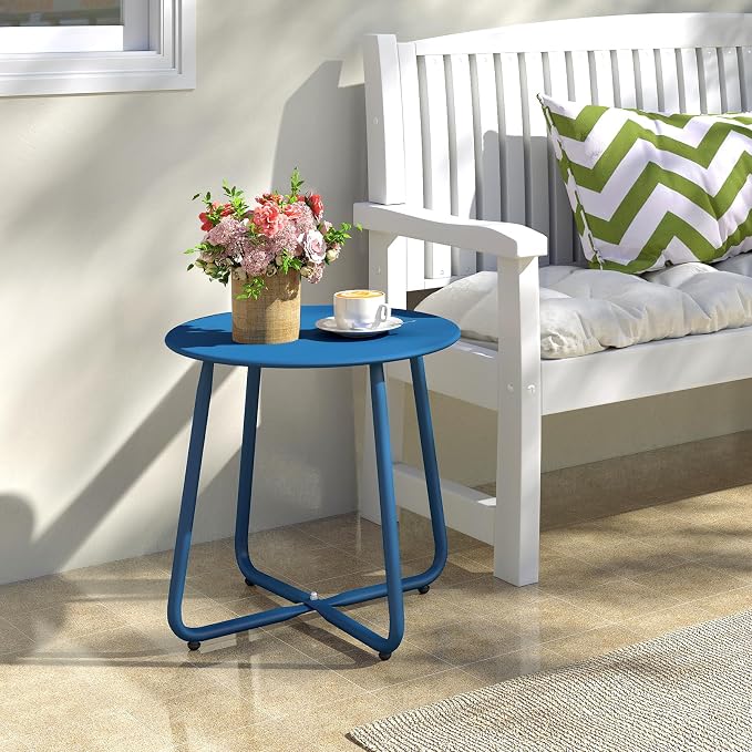HollyHOME Round Metal Side Table, Rust-Resistant Patio Small Plant Stand - Image 2