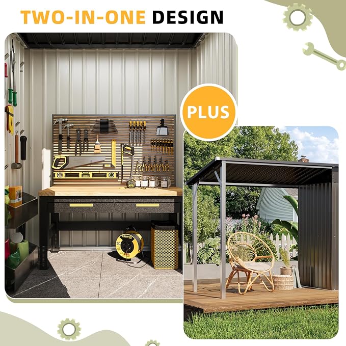 AECOJOY 5x3 FT Outdoor Storage Shed & Hardtop Gazebo Combo, 10x4 FT Metal Lean - Image 4