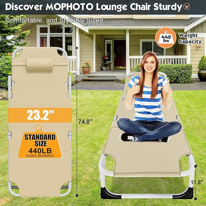 MOPHOTO Beach Lounge Chair, 5-Position Adjustable Tanning Chair - Image 3