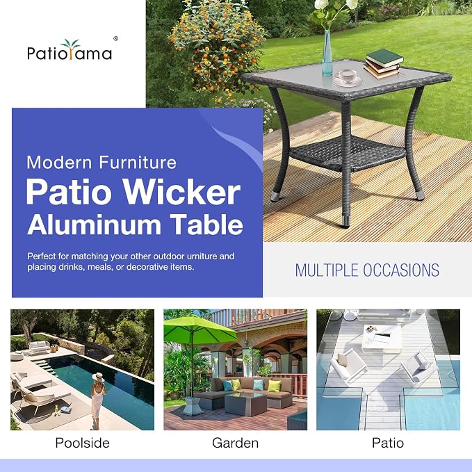 Patiorama Outdoor Wicker Patio Side Table, Weather Resistant Rattan Coffee Table - Image 7