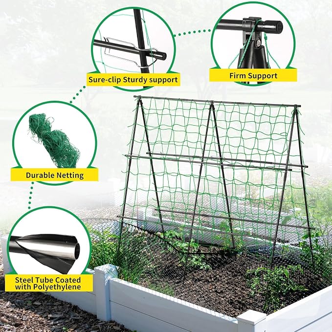 Lalahoni Cucumber Trellis, 4ft x 4ft Metal A-Frame Garden Trellis Climbing - Image 2