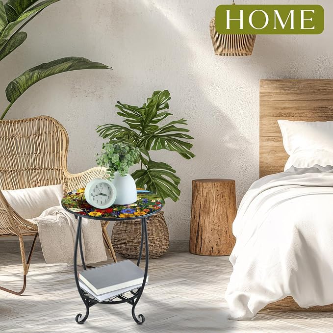 Outdoor Side Table Round Small Mosaic Patio Accent Indoor End Plant Coffee Tea - Image 2