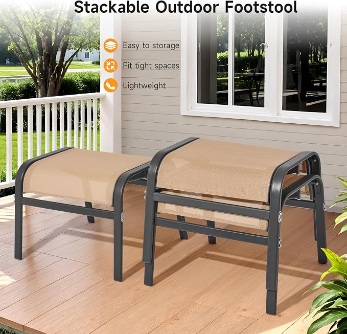 ONBRILL Outdoor Ottoman Set of 2, All Weather Outdoor Foot Stool - Image 6