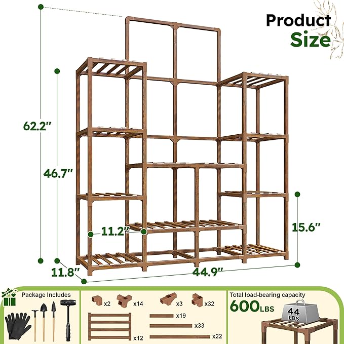 EnHomee Plant Stand Indoor Wood Plant Stand Outdoor Tiered Plant Shelf - Image 8