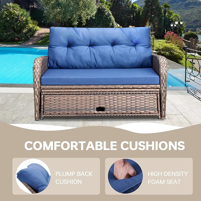 Patio Rattan Daybed, Wicker Recliner Loveseat - Image 6