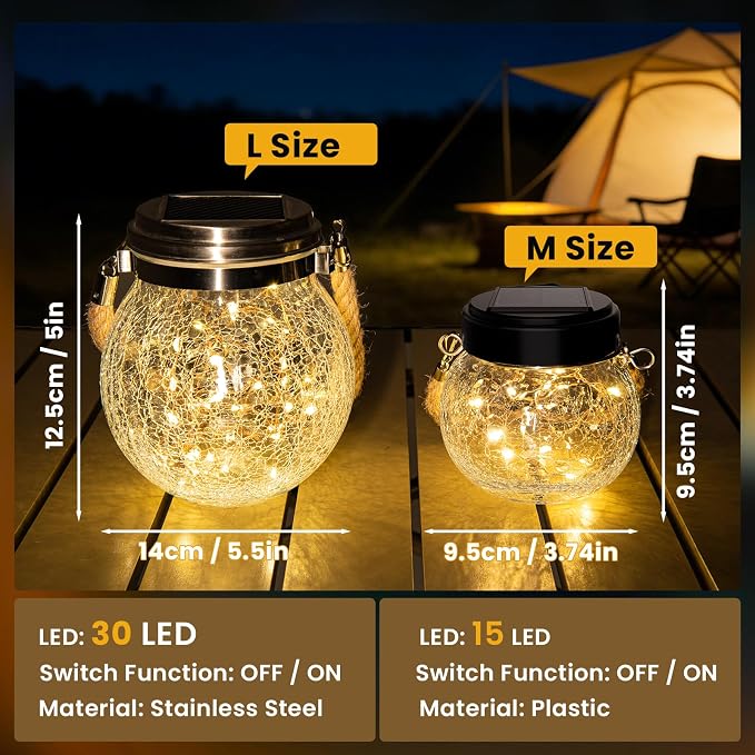 ROSHWEY Solar Lantern Gifts for Women, 2 Pack Hanging Garden Decor Lights - Image 3