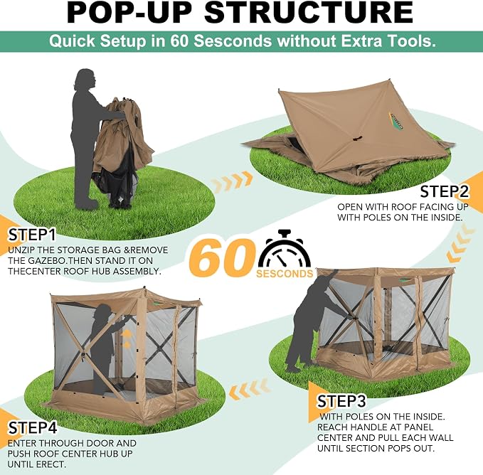COBIZI 6x6 FT Pop up Gazebo Tent, Waterproof Instant Screen - Image 4
