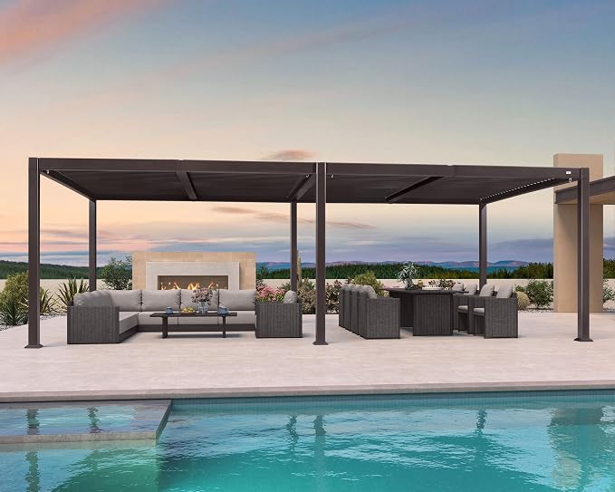 PURPLE LEAF 11' x 23' Louvered Pergola Outdoor Adjustable Louvre Shade Modern - Image 2