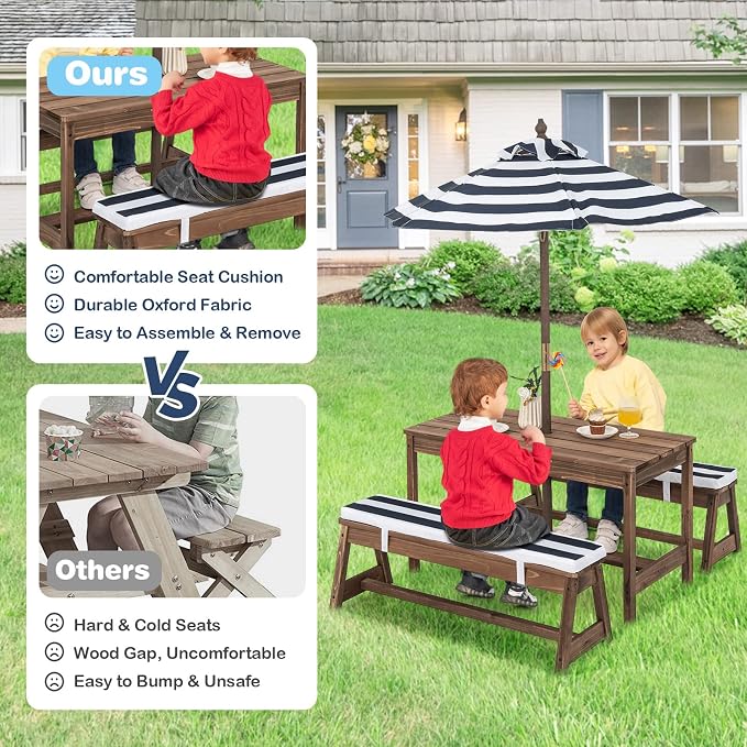 HONEY JOY Kids Picnic Table, Outdoor Wooden Table & Bench Set w/Removable - Image 5