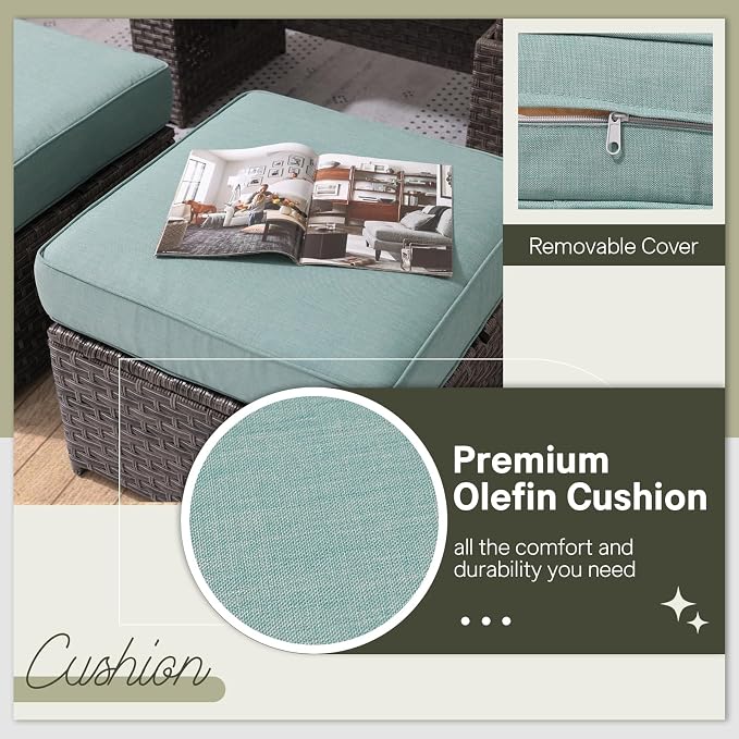 SUNSITT Outdoor Patio Ottoman Set of 2, All Weather Rattan Outdoor Ottoman Set - Image 4