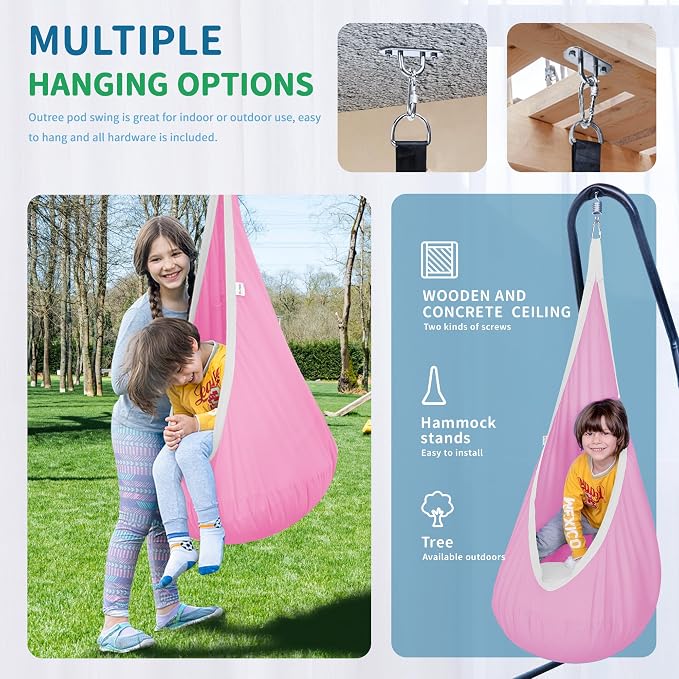 OUTREE Kids Pod Swing Seat, Cotton Child Hammock Swing Chair, Sensory Swing - Image 4