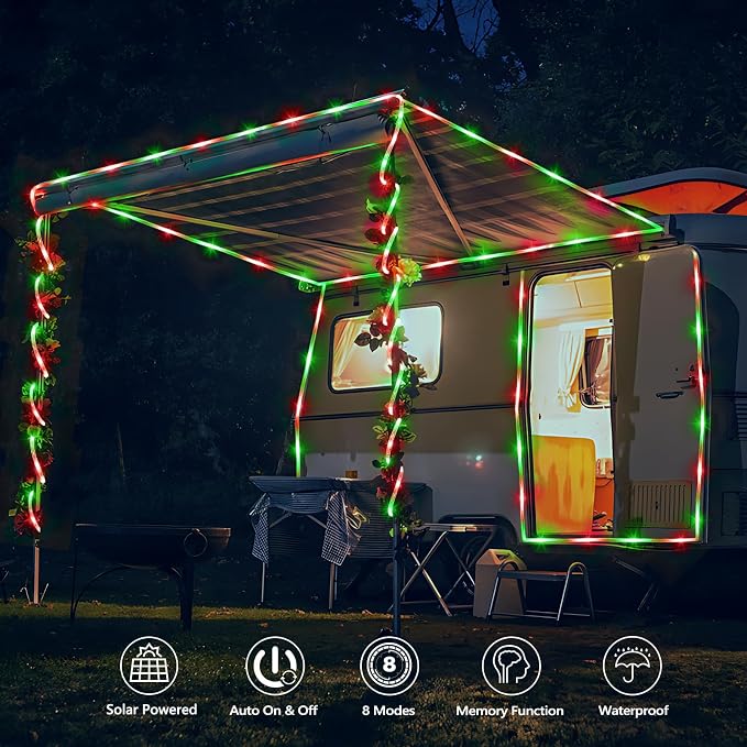 Solar Rope Lights, 33ft 100LED Solar String Lights, 8 Modes Waterproof Solar - Image 2