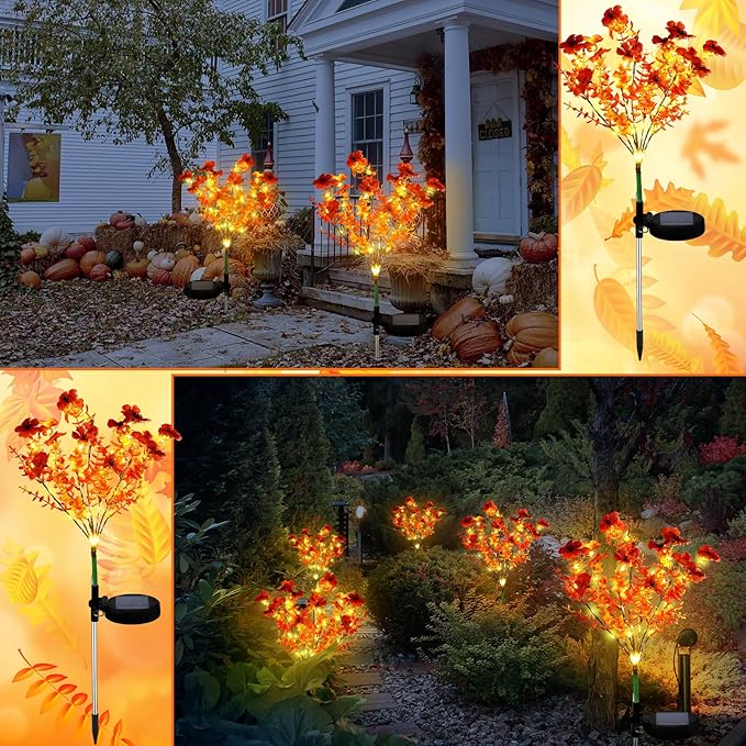 2 Pack Solar Stake Lights Outdoor Decor Waterproof Mums Artificial Flowers - Image 6