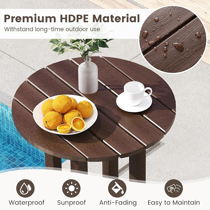 Tangkula 21.5" Round Bar Table, Patio HDPE Bar Height Dining Table w/Slatted - Image 7