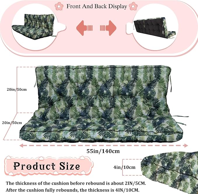 2-3 Seat Swing Replacement Cushion, Outdoor Bench Cushions - Image 5