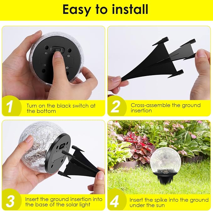 Solar Garden Lights, 4 Pack 120 LED Multicolor Cracked Glass Solar Outdoor - Image 5