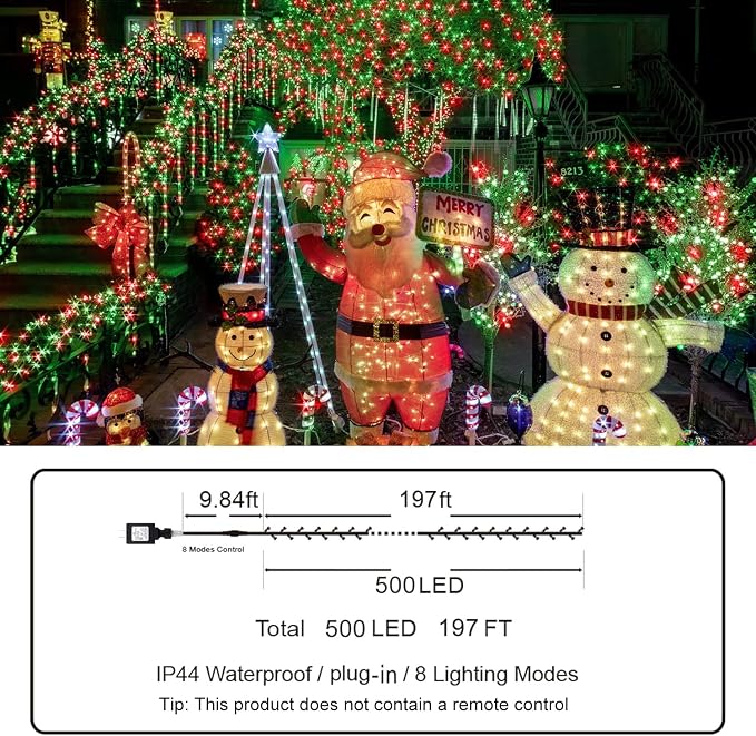 KNONEW 197FT 500 LED Christmas Lights Outdoor String Lights 8 Modes & Memory - Image 5