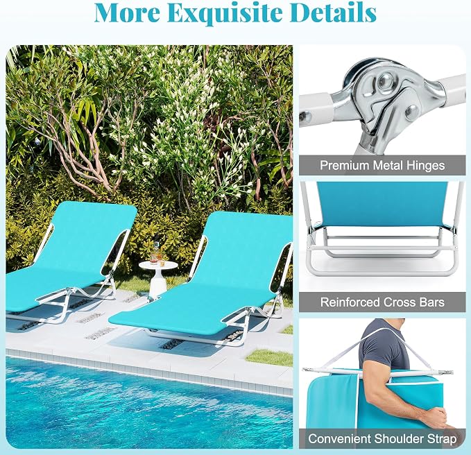 GYMAX Tanning Chair, 330lbs Capacity & Shoulder Strap, Portable Layout - Image 7