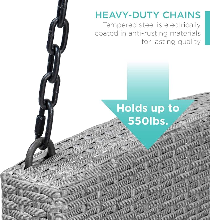 Best Choice Products Woven Wicker Outdoor Porch Swing, Hanging Patio Bench - Image 6
