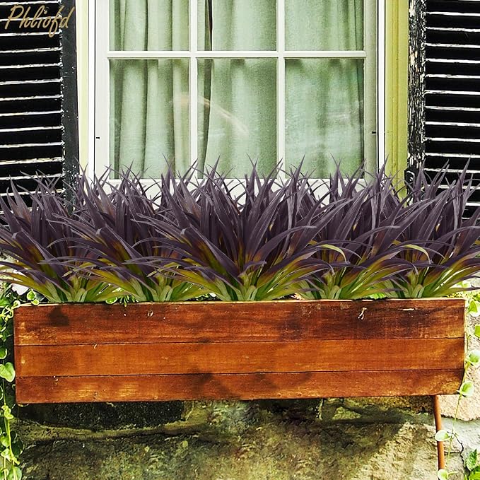 6Pcs Artificial Grass Fake Grass Plants 17.3in Outdoor Plants UV Resistant Faux - Image 3