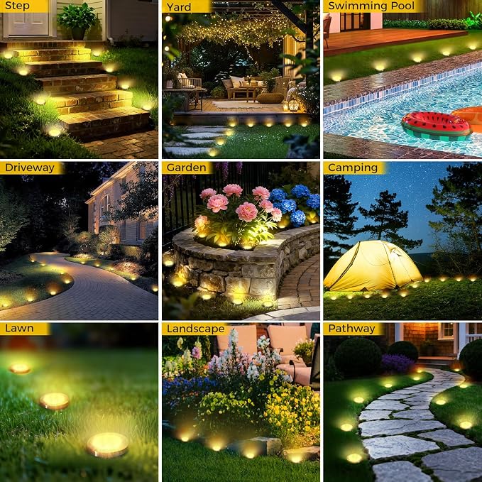 30 Pack Solar Ground Lights Outdoor, 8 LED Mini Flat Solar Disk Lights - Image 7