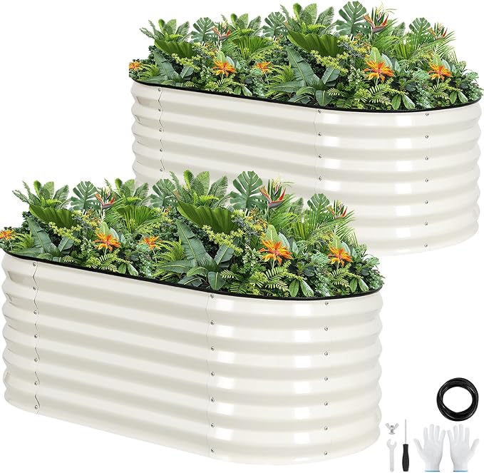 Galvanized Raised Garden Bed Outdoor |17'' Tall Planter Box Outdoor by GGOODGAIN