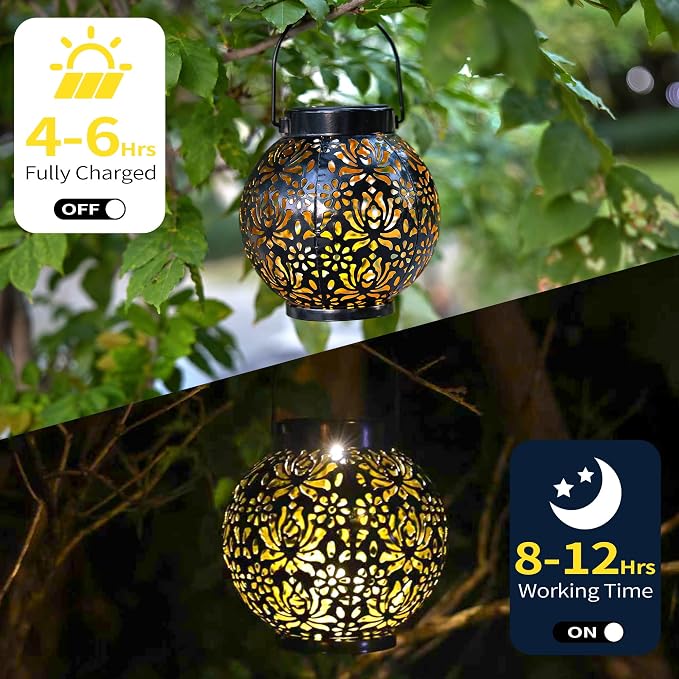 LUZ DEL Gifts 2 Pack Solar Lanterns Outdoor Gifts, Elegant Rose Pattern - Image 3