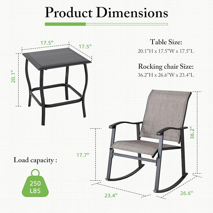 Shintenchi 3 Piece Rocking Bistro Set, Outdoor Furniture - Image 5