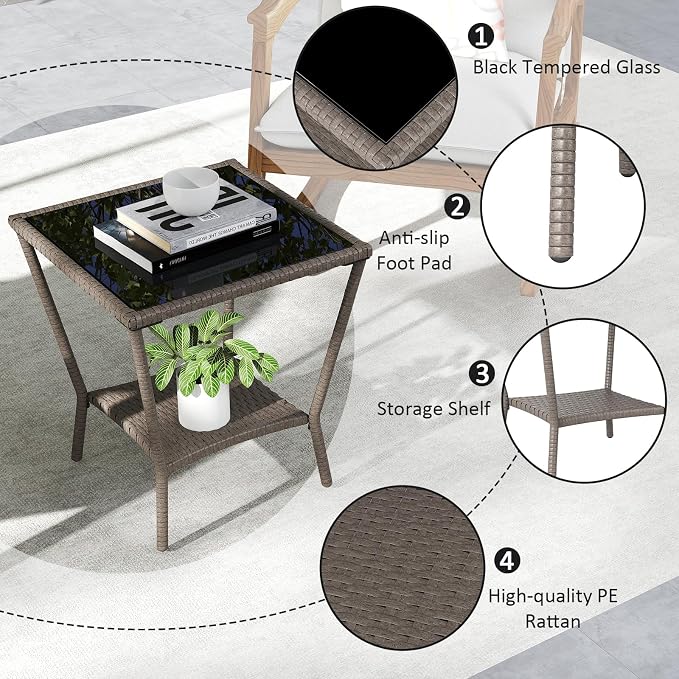 Kinfant Rattan Patio Side Table - Image 4