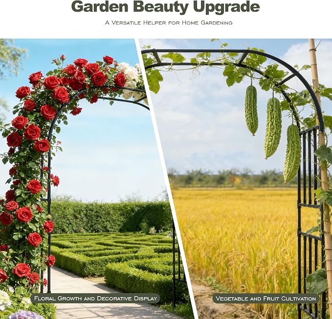 Square Tube Garden Arch Trellis, 8.2FT x 8.3FT Metal Arbor, Outdoor Trellis - Image 6