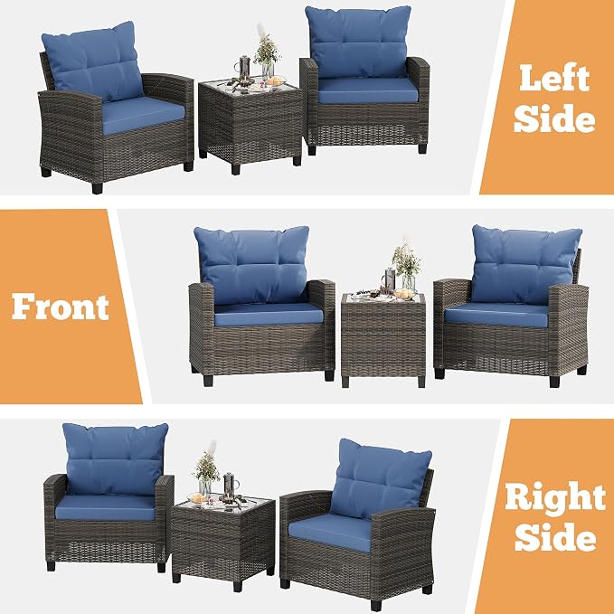 Shintenchi 3 Pieces Patio Furniture Set 3 Pieces PE Rattan Wicker Chairs - Image 5
