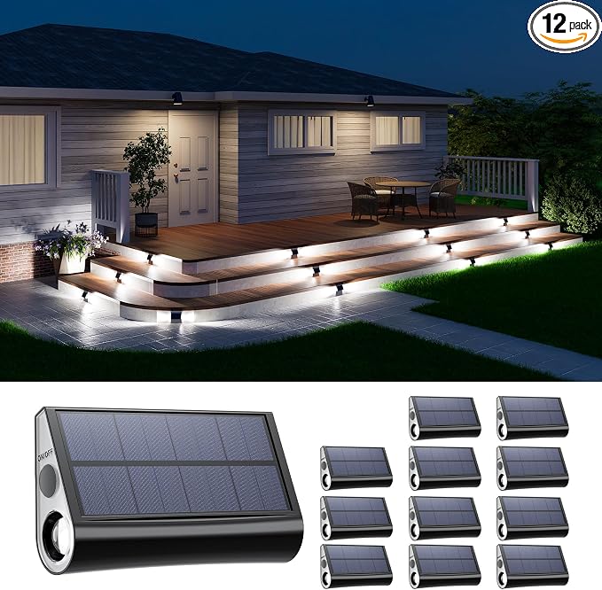 12 Pack Cool White Solar Powered Stair Lights by GVSHINE