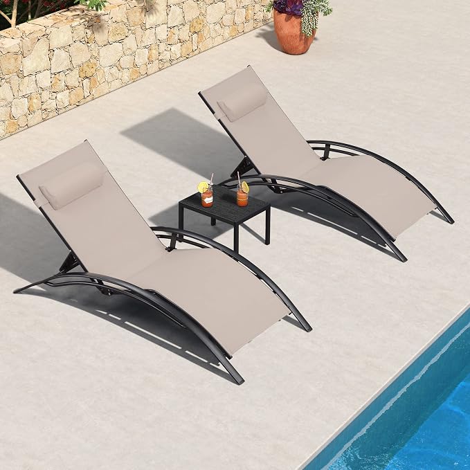 PURPLE LEAF Patio Oversized Chaise Lounge Chair Set by PURPLELEAF