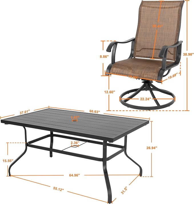 NUU GARDEN Patio Dining Set 7 Pieces Outdoor Dining Set - Image 7