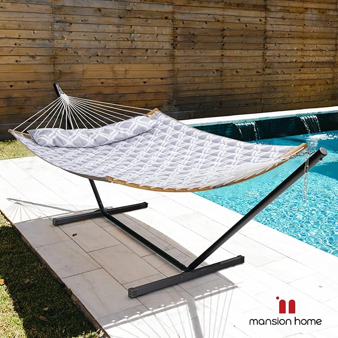 Large Hammock with 12FT Steel Stand, Freestanding Hammock with Curved Spreader - Image 8
