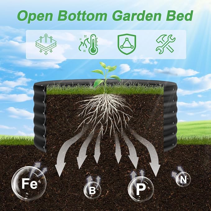 AHEONLAR 2 Pack 2x2x1.5ft Round Galvanized Raised Garden Bed Outdoor Metal - Image 7