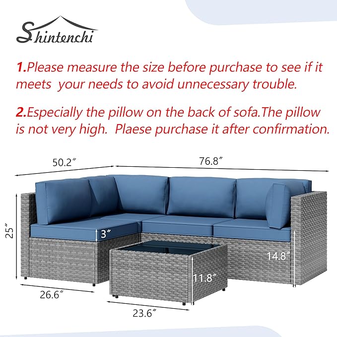 Shintenchi 5 Pieces Outdoor Patio Furniture Sets, Patio Sectional Sofa Couch - Image 7