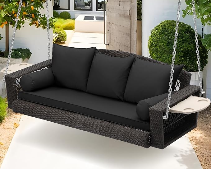 Grepatio Wicker Hanging Porch Swing by Takesyoutohaveawonderfullife