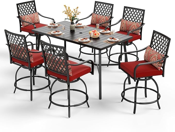 PHI VILLA 7 Piece Outdoor Bar Set, Counter Height Patio Bar Furniture by PHIVILLAThepioneerofcomfortablehouseholdsupplies