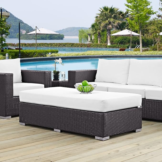Modway Convene Wicker Rattan Outdoor Patio Rectangle Ottoman in Espresso White - Image 2