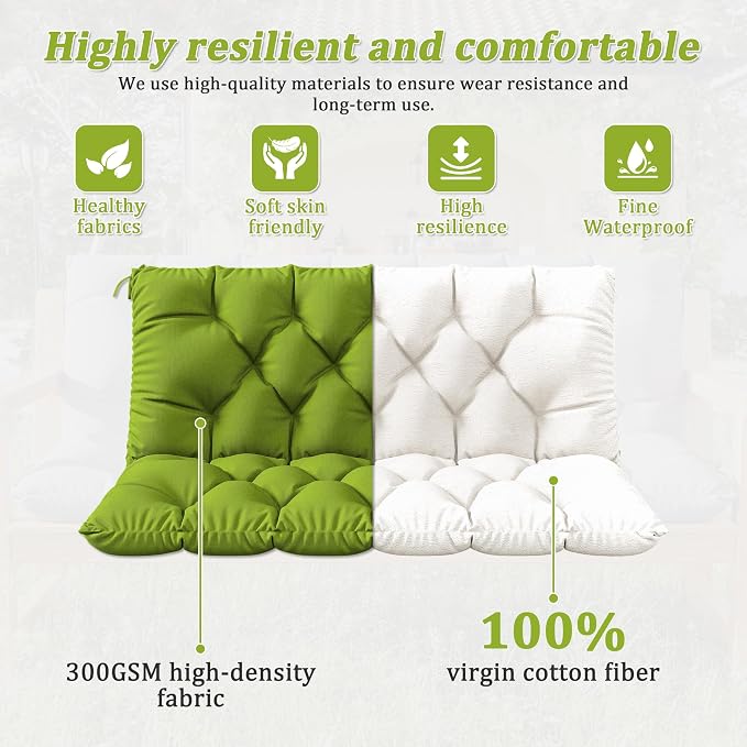 Porch Swing Cushion with Backrest 2-3 Seater Outdoor Bench Cushions Waterproof - Image 4