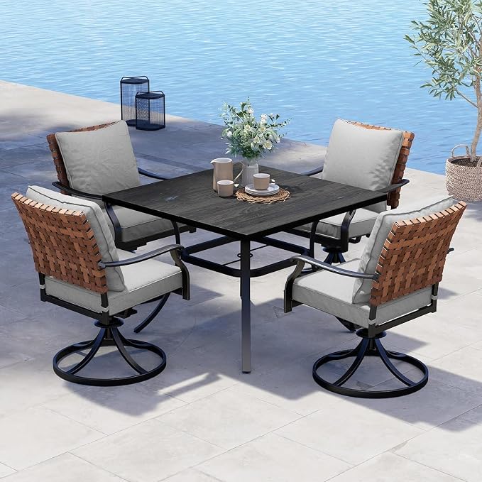Grand patio 5-Piece Outdoor Dining Set, 4 Leather-Look Wicker Swivel Patio by GrandPatio